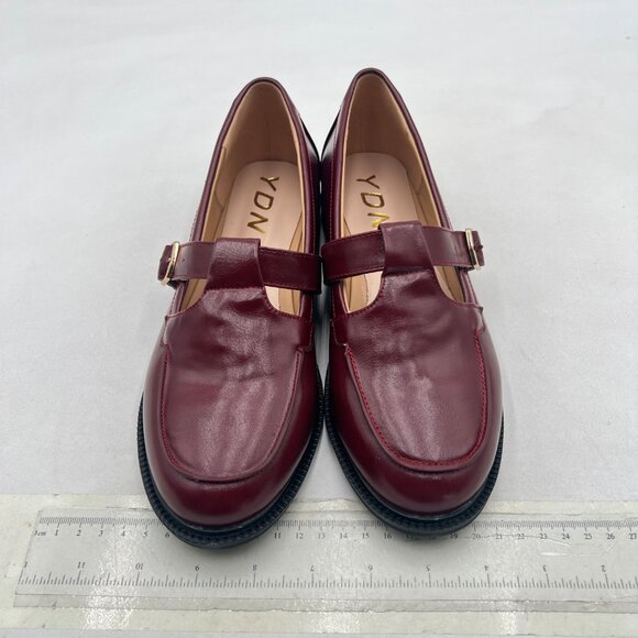 YDN Brown Low Heel Loafers Round Toe Chunky Heel Adjustable Buckled T-Strap Shoe - Picture 3 of 8